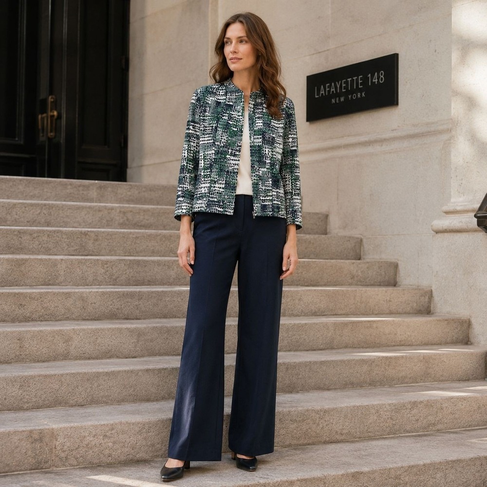 LAFAYETTE 148 Women's Jacket Blazer 14 Abstract Print Zipโ Front Green